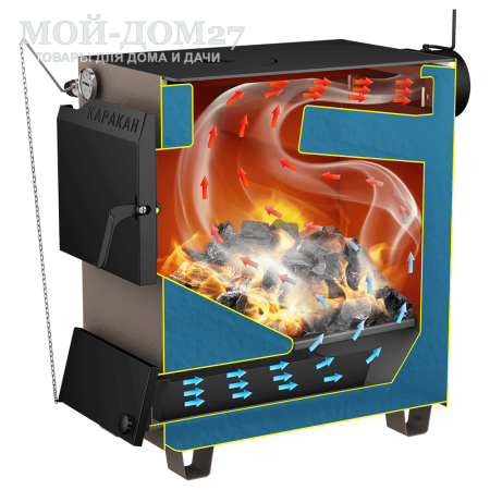 Твердотопливный котел КАРАКАН 20 ТПЭ-3 | Мой-Дом27 | Мощность 20 кВт (отапливаемая площадь до 200 м2)<br>
Котёл предназначен для работы на твёрдом топливе, имеет варочную плиту, с резьбовым фланцем для установки блока ТЭНов, рабочее давление в котле 3 кгс/см2.